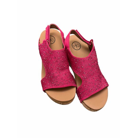 Makers Barbara Pink Crystal Wedge Sandals Size 7 | Rhinestone Cork Heels NWT Box - Picture 5 of 16